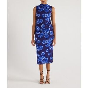 Scoop Womens Mesh Midi Tank Dress Sleeveless Blue Floral Size M (8-10)